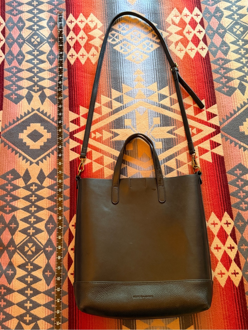 Melrose & Market Black Genuine Leather Convertible Tote / Crossbody